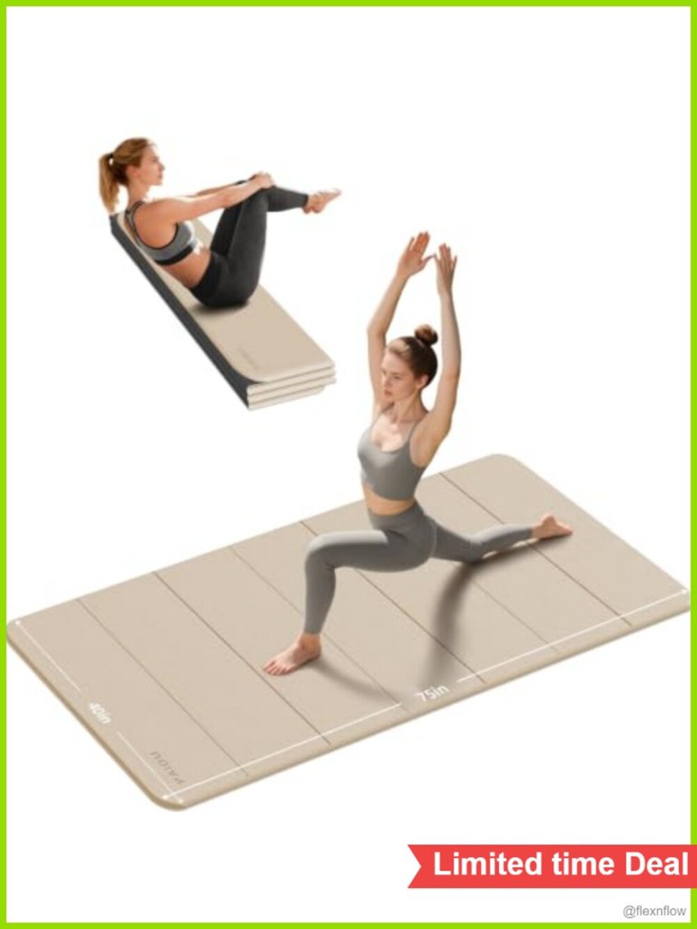 Foldable TPE Yoga Mat 10MM Thick 75x40 Non-Slip Extra Large